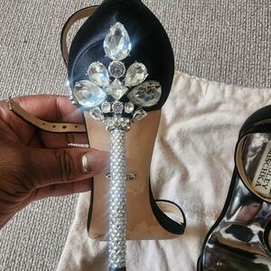 Badgley Mischka Black Jeweled Ankle Strap Sandals